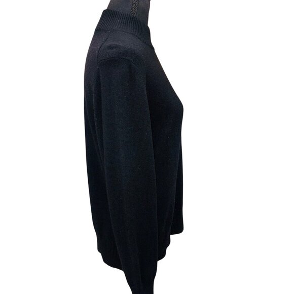 Investments Black Fine Cashmere Mock Neck Sweater L Womens Classic Style Preppy - Picture 4 of 9